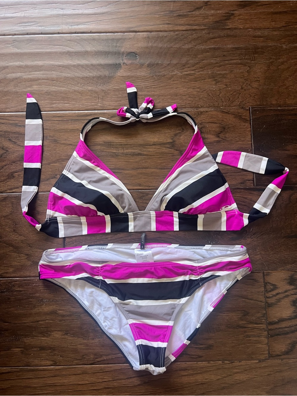 O'Neill White & Magenta Striped Bikini Bottom